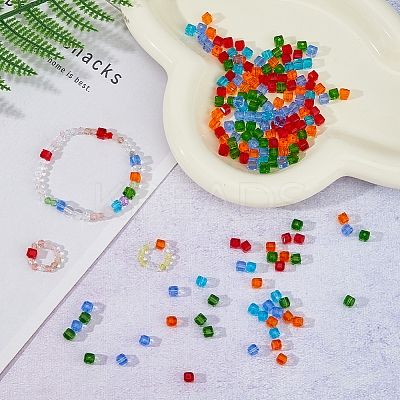 150Pcs 5 Colors Transparent Glass Beads GLAA-FH0001-80-1