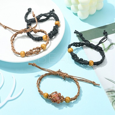4Pcs 2 Colors Adjustable Braided Waxed Cord Macrame Pouch Bracelet Making MAK-CJ0001-18-1