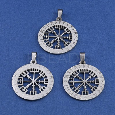 201 Stainless Steel Norse Viking Compass Amulet Pendants LS-STAS-WH0029-32B-1-1