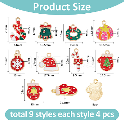 36Pcs 9 Styles Christmas Theme Alloy Enamel Pendants FIND-FH0010-15-1