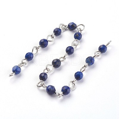 Handmade Natural Lapis Lazuli Beads Chains AJEW-JB00454-06-1
