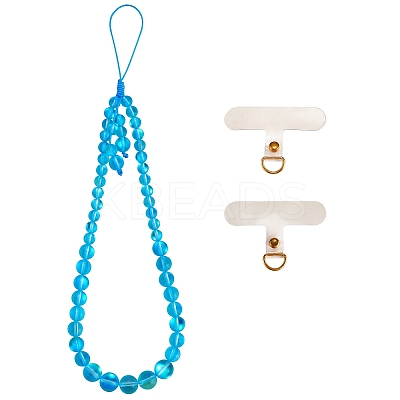 Round Synthetic Moonstone Beaded Mobile Straps HJEW-SW00042-06-1