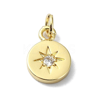 Star Theme Brass Micro Pave Clear Cubic Zirconia Pendants KK-H475-52G-02-1