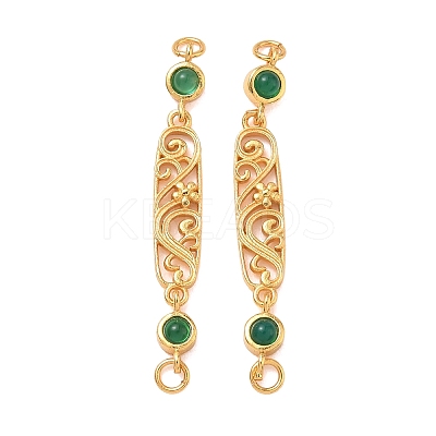 Brass & Natural Green Onyx Agate(Dyed & Heated) Hollow Oval with Flower Links Connector Charms KK-D113-05G-1