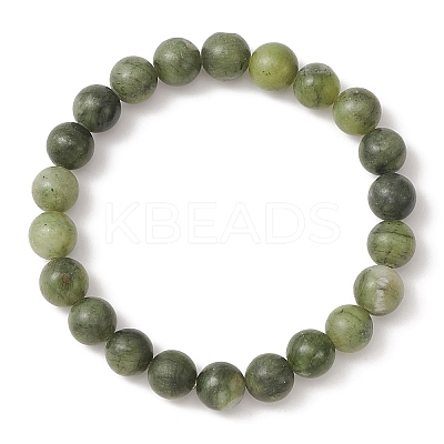 Natural Chinese Jade Round Beaded Stretch Bracelets for Women X-BJEW-TA00282-1
