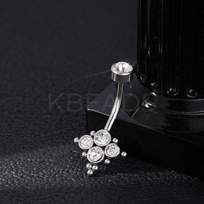 304 Stainless Steel Clear Cubic Zirconia Curved Barbell Belly Button Rings AJEW-D306-03P-03-1
