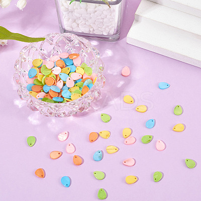 150Pcs 5 Colors Spray Painted Natural Freshwater Shell Teardrop Charms SHEL-TA0001-23-1