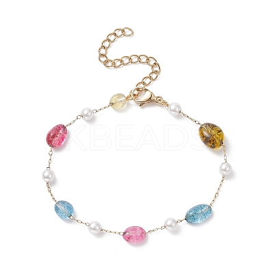 Natural Mixed Gemstone Nuggets & Glass Pearl Beaded Bracelet BJEW-JB09348-1