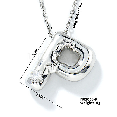 Brass Pave Clear Cubic Zirconia Shiny Balloon Letter Pendant Necklaces IT0451-12-1