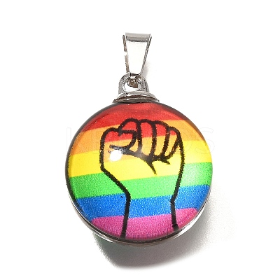 Flat Round 201 Stainless Steel Acrylic Pendants STAS-U036-01P-06-1
