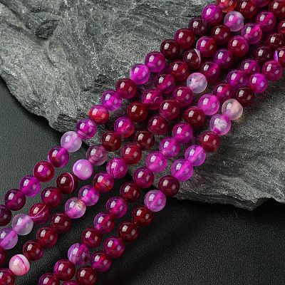 Natural Striped Agate/Banded Agate Bead Strands G-K166-13-6mm-03-1