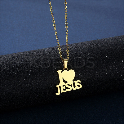 Word I Love Jesus 304 Stainless Steel Pendant Necklaces & Stud Earrings Sets FS-WGBBC94-01-1