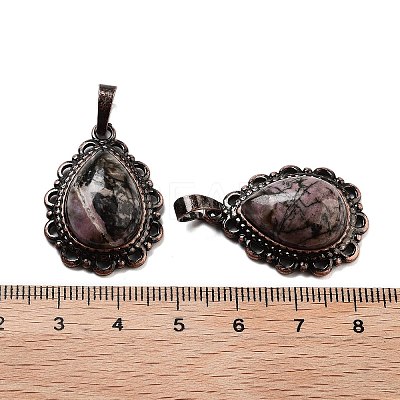 Natural Rhodonite Teardrop Pendants G-K363-01R-08-1
