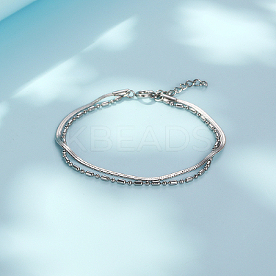Non-Tarnish 304 Stainless Steel Herringbone & Ball Chains Double Layer Multi-strand Bracelets WM3248-2-1