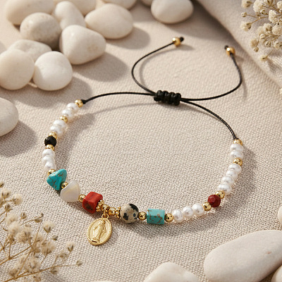 Adjustable Mixed Stone Black Cord Bracelets for Women RN6049-1