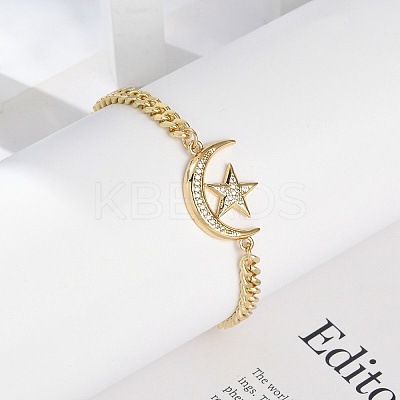 Brass Micro Pave Clear Cubic Zirconia Charm Bracelets LS-BJEW-M050-01G-01-1