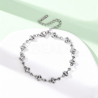 304 Stainless Steel Heart Link Bracelets for Women BJEW-L706-03P-1