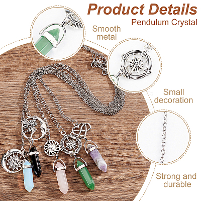 5Pcs 5 Style Glass Imitation Gemstone Bullet Pendant Necklaces Set NJEW-GA0001-04-1