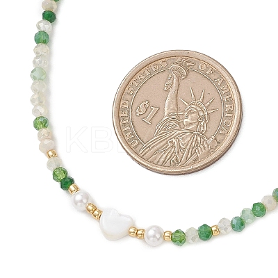 Natural Shell Heart & AB Color Plated Glass Faceted Rondelle Beaded Necklaces NJEW-JN05863-1