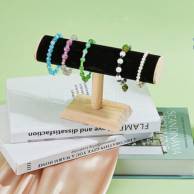 Velvet T-Bar Bracelet Display Stands with Wooden Base BDIS-WH0010-03A-1