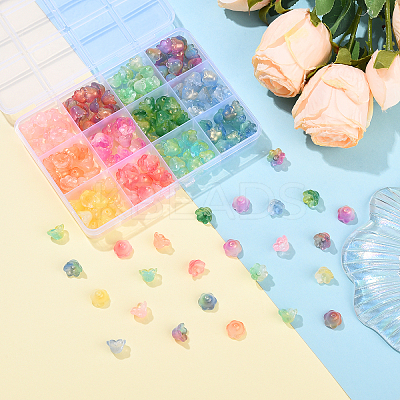 144G 12 Colors Transparent Glass Bead Caps GLAA-YW0005-26-1