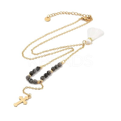 Golden Tone 304 Stainless Steel Cross Pendant Necklaces NJEW-A032-02G-01-1