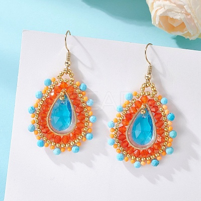 Teardrop Seed Beads & Glass Woven Dangle Earrings EJEW-MZ00682-02-1