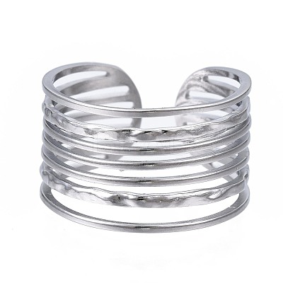 Non-Tarnish 304 Stainless Steel Multi-string Open Cuff Ring RJEW-T023-33P-1