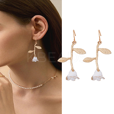 1 Pair Rose Flower Zinc Alloy Enamel Dangle Earrings EJEW-LP0009-13-1