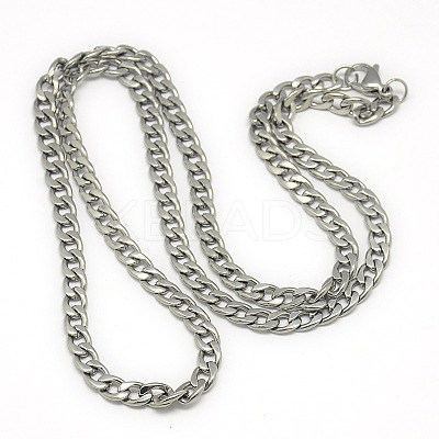 Non-Tarnish Trendy Men's 201 Stainless Steel Chain Curb Necklaces X-NJEW-L043-40P-1