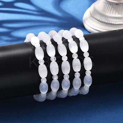 Natural Selenite Beaded Stretch Bracelets for Women BJEW-F481-01B-1