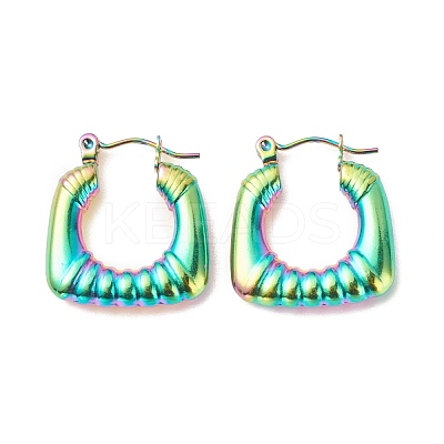 Ion Plating(IP) 304 Stainless Steel Chunky Rectangle Hoop Earrings for Women EJEW-K242-03MC-1