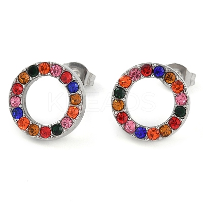 Ring 304 Stainless Steel Colorful Rhinestone Pendant Necklaces & Bracelets & Stud Earrings Sets for Women SJEW-C004-09P-02-1