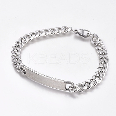 Tarnish Resistant 304 Stainless Steel Curb Chain ID Bracelets LS-BJEW-G631-04P-1