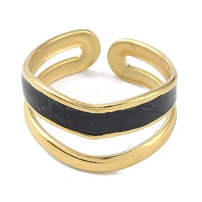 Ion Plating(IP) 304 Stainless Steel Enamel Cuff Finger Rings RJEW-L107-035G-02-1
