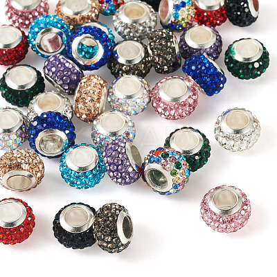 36Pcs 12 Colors Alloy Clay Pave Rhinestone European Beads ALRI-TA0001-30-1