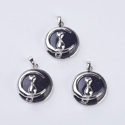 Blue Goldstone Kitten Pendants G-K234-D03-1
