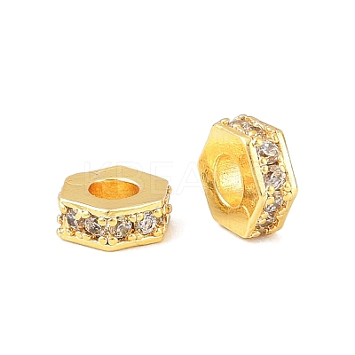 Brass Micro Pave Clear Cubic Zirconia European Beads KK-C142-11A-G-1