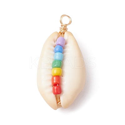Natural Cowrie Shell Copper Wire Wrapped Pendants PALLOY-JF02302-1
