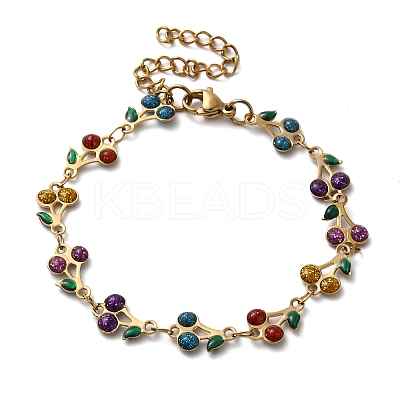304 Stainless Steel Glitter Cherry Link Bracelets for Women BJEW-C076-02B-01-1