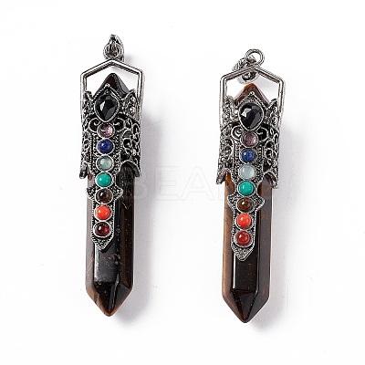 Natural Tiger Eye Big Pointed Pendants G-H281-02G-1