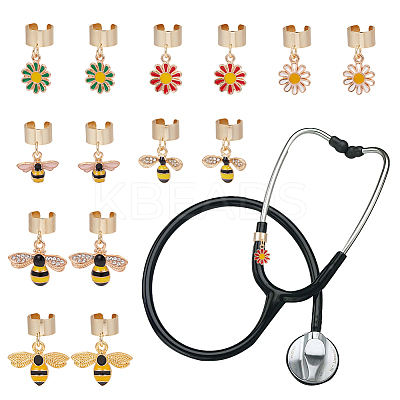 14Pcs 7 Styles Alloy Enamel Stethoscope Pendant Decorations HJEW-OC00168-1