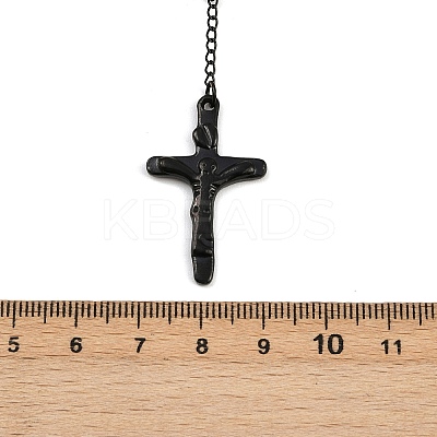 Men's Rosary Bead Necklace with Crucifix Cross NJEW-I011-4mm-04-1