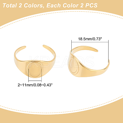 4Pcs 2 Colors Ion Plating(IP) 304 Stainless Steel Oval Chunky Open Cuff Ring Findings RJEW-UN0001-23-1