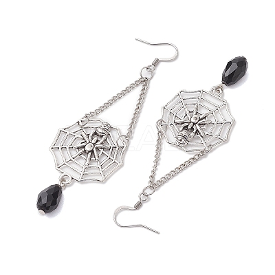 Halloween Themed Spider Alloy Dangle Earrings EJEW-JE06073-1
