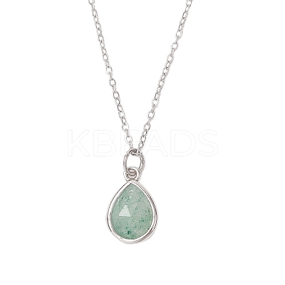 Teardrop Faceted Natural Mixed Stone Pendant 304 Stainless Steel Cable Chain Necklaces for Women NJEW-JN05288-1
