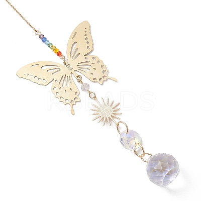 Glass Beads & 201 Stainless Steel Butterfly Hanging Suncatchers HJEW-JM04761-02-1
