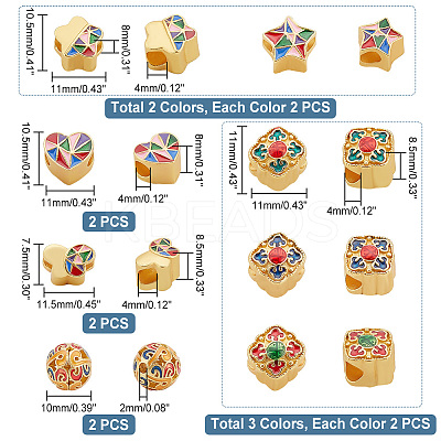 16Pcs 8 Style Alloy Enamel European Beads KK-PH0009-14-1