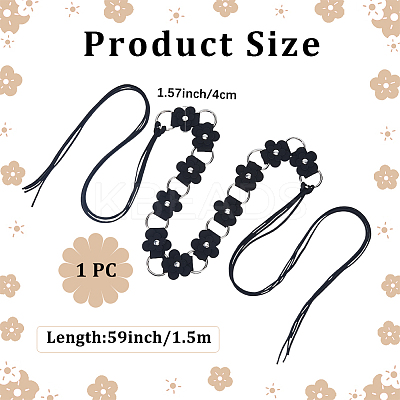 1Pc Imitation Leather Flower Brass Ring Link Chain Waist Belly Chains Belts for Women AJEW-CL0001-49B-1