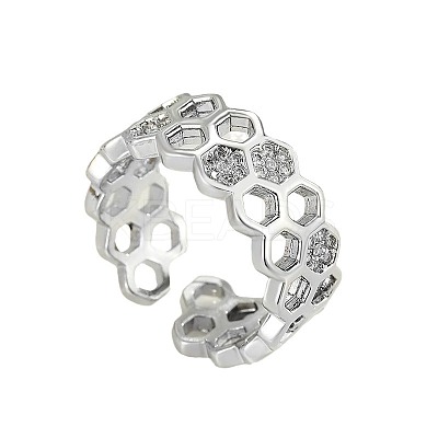 Fashionable Brass Micro Pave Cubic Zirconia Adjustable Cuff Rings FS-WG530FC-01-1